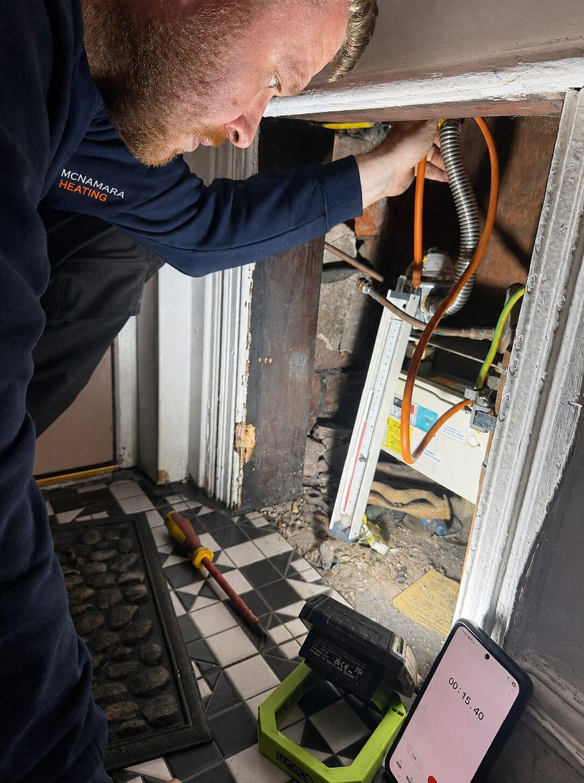 Stephen McNamara diagnosing a gas supply fault at a property in Greater Manchester