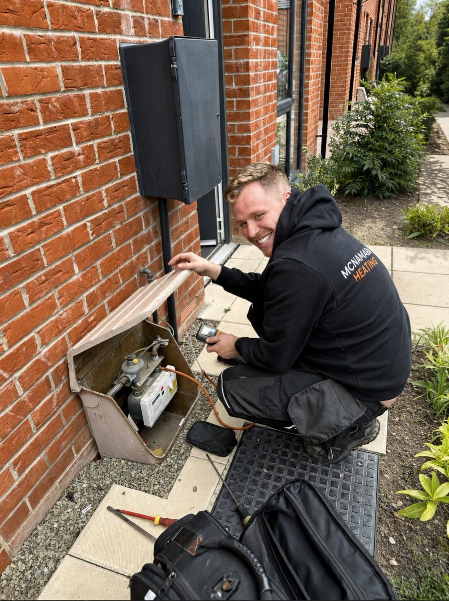 Stephen McNamara, Gas Safe registered heating engineer, working at a property in Greater Manchester